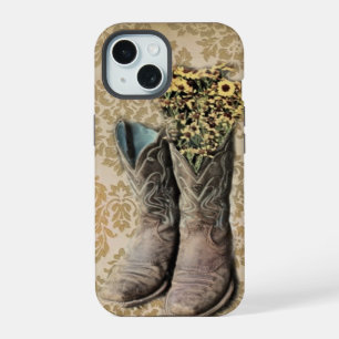 vintage tan damask western country cowboy iPhone 15 case
