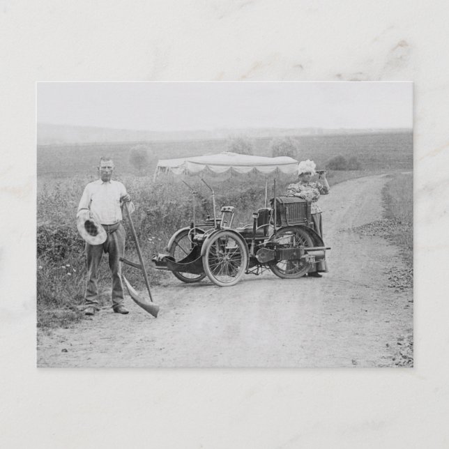 Vintage tandem 3-wheeler postcard (Front)