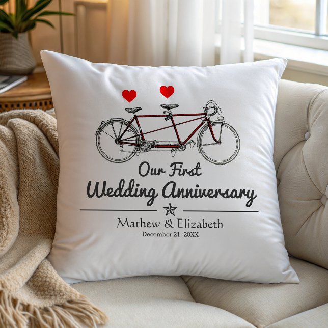 Vintage Tandem Bicycle Custom Wedding Anniversary Throw Pillow (Creator Uploaded)