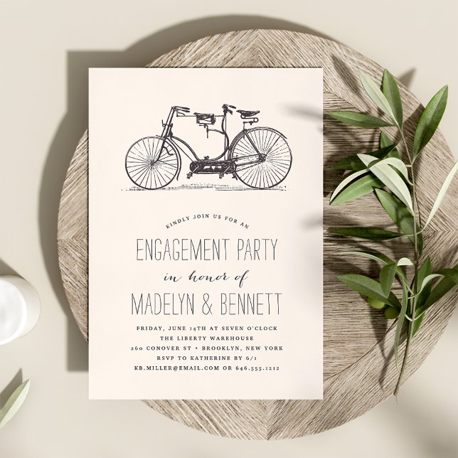 Vintage Tandem Bicycle Engagement Party Invitation (Creator Uploaded)