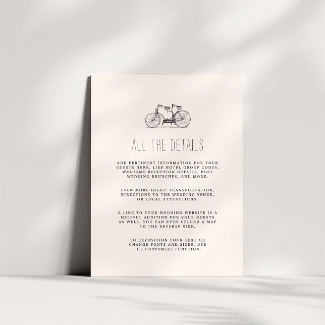 Vintage Tandem Bicycle Wedding Guest Details Card (Creator Uploaded)
