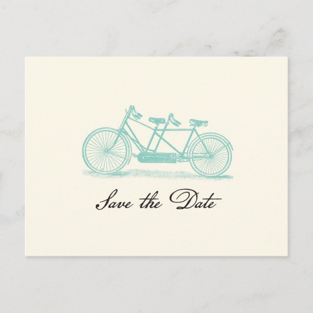Vintage Tandem Bike Save the Date Postcard (Front)