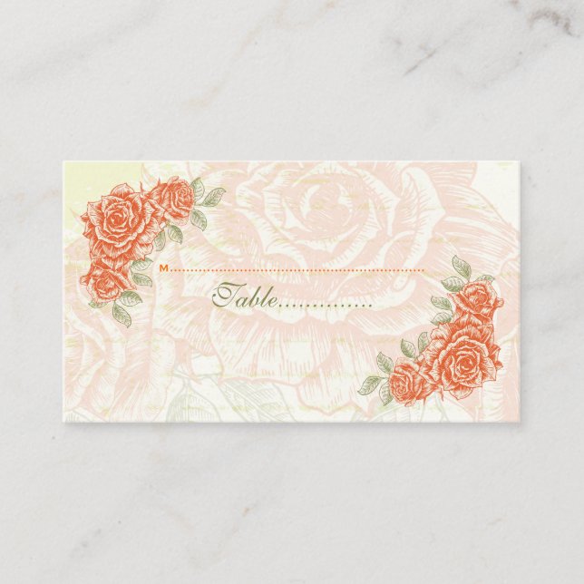 Vintage tangerine orange roses wedding place card (Front)