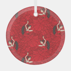 Vintage Tango Flamenco Dance Pattern Glass Ornament