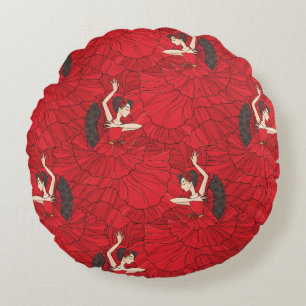 Vintage Tango Flamenco Dance Pattern Round Pillow