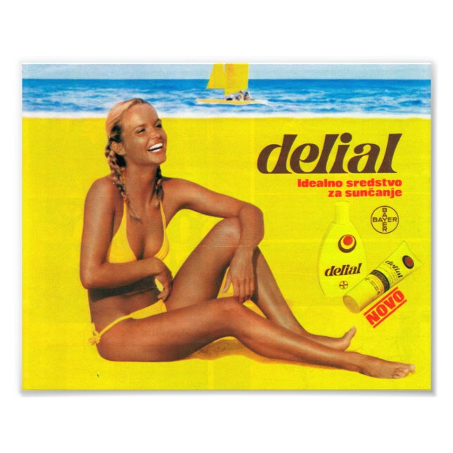 Vintage Tanning Beach Girl Photo Print (Front)