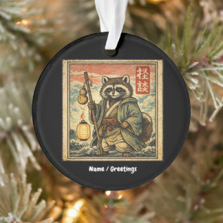 Vintage Tanuki Folklore Stamp Style Illustration Ornament