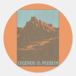 Vintage Taos Pueblos New Mexico, Travel Poster Art Classic Round Sticker