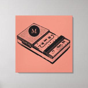 Vintage Tape recorder Monogram Canvas Print