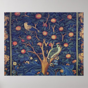 Vintage Tapestry Birds Floral Design Woodpecker Poster