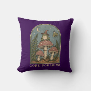Vintage Tarot Card Gone Foraging Witch Frog Throw Pillow