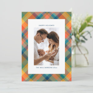 Vintage Tartan Plaid Cute Vertical Photo Letter Holiday Card