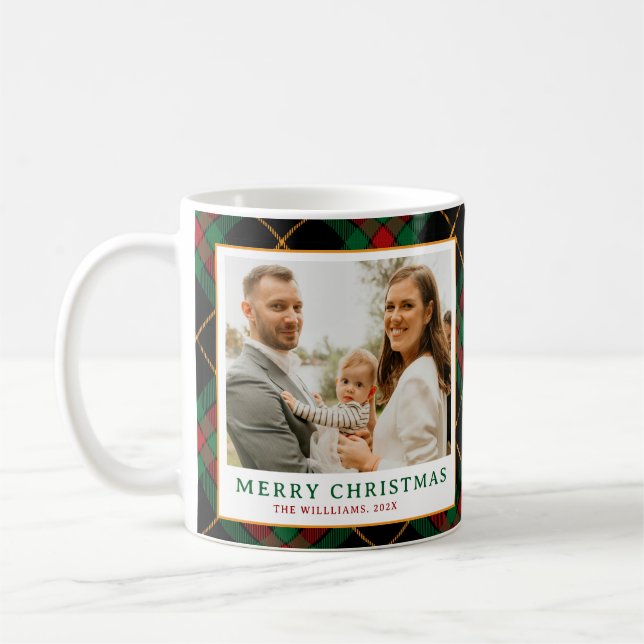 Vintage Tartan Plaid Photo Merry Christmas Coffee Mug (Left)