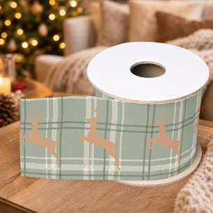 Vintage Tartan Plaid Reindeer Christmas  Grosgrain Ribbon