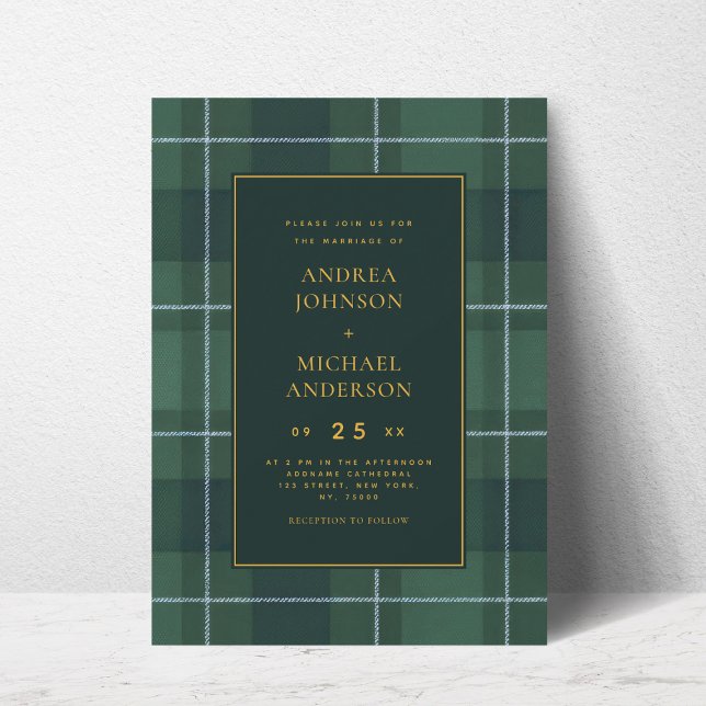 Vintage Tartan Polo Plaid Dark Green Wedding Invitation (Creator Uploaded)