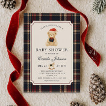 Vintage Tartan Teddy Bear Baby Shower Invitation