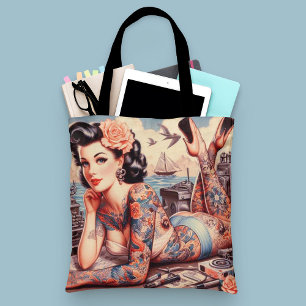 Vintage Tattoo Old School Girl Tote Bag