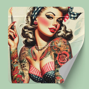 Vintage Tattoo Old School Pin-up Square Sticker