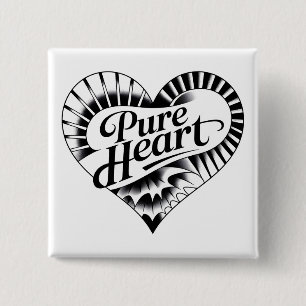 Vintage Tattoo-Style "Pure Heart" Heart 2 Inch Square Button