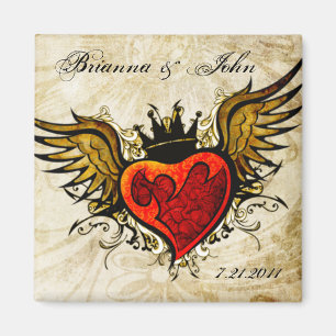 Vintage Tattoo Winged Heart Personalized Magnet