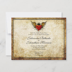 Vintage Tattoo Winged Heart Wedding Invitation