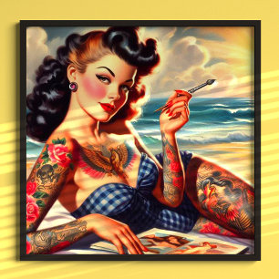 Vintage Tattooed Beach Pin-up Poster