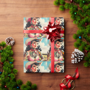 Vintage Tattooed Country Pinup Wrapping Paper