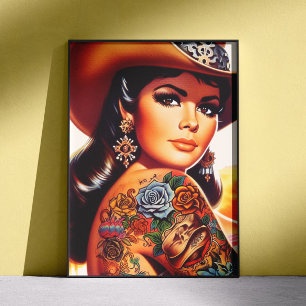 Vintage Tattooed Cowgirl Poster