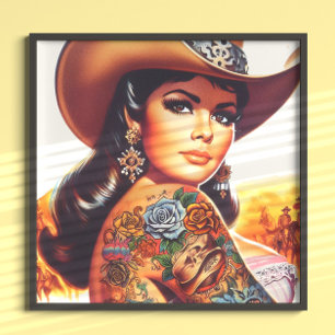 Vintage Tattooed Cowgirl Poster