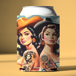 Vintage Tattooed Cowgirls Can Cooler
