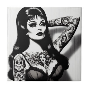 Vintage Tattooed Goth Girl Tile