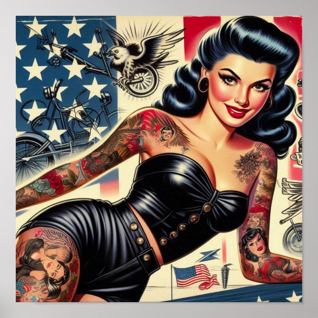 Vintage Tattooed Leather Pin Up Poster (Front)