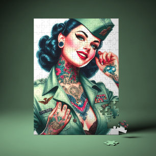 Vintage Tattooed Military Woman Jigsaw Puzzle
