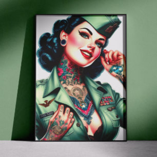 Vintage Tattooed Military Woman Poster