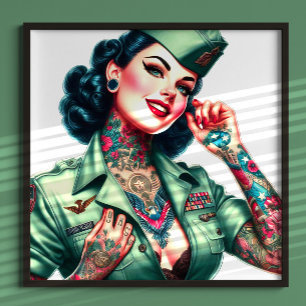 Vintage Tattooed Military Woman Poster