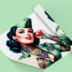 Vintage Tattooed Military Woman Wrapping Paper