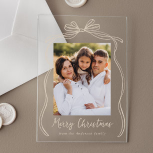 Vintage Taupe Bow Merry Christmas Photo Acrylic Invitations