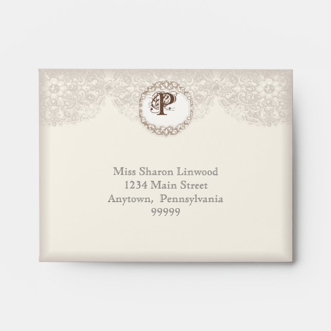 Vintage Taupe Lace -Matching Invitation Envelope (Front)