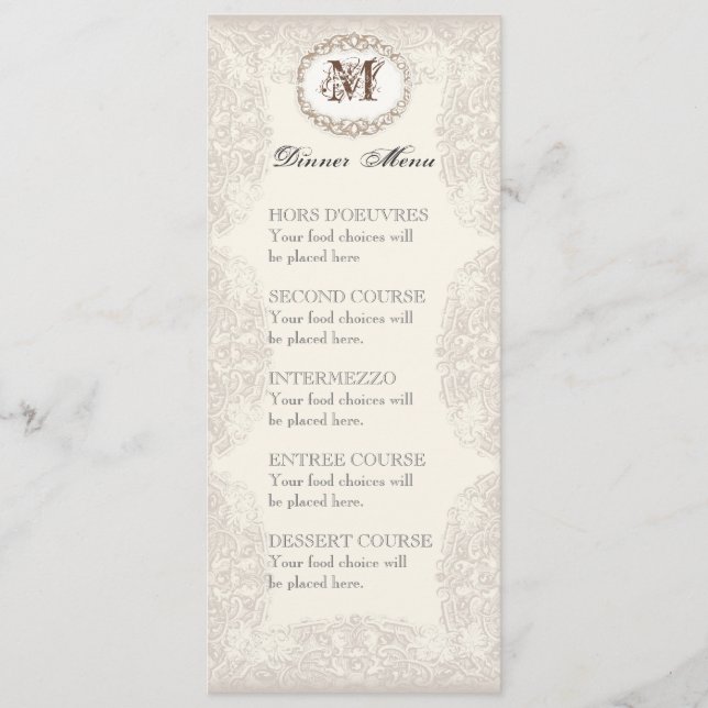 Vintage Taupe Lace - Menu or Wedding Invitation (Front)