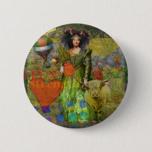 Vintage Taurus Classic Woman Portrait Gothic Art 2 Inch Round Button