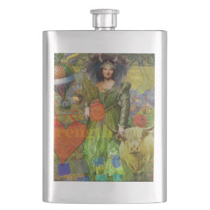 Vintage Taurus Classic Woman Portrait Gothic Art Hip Flask