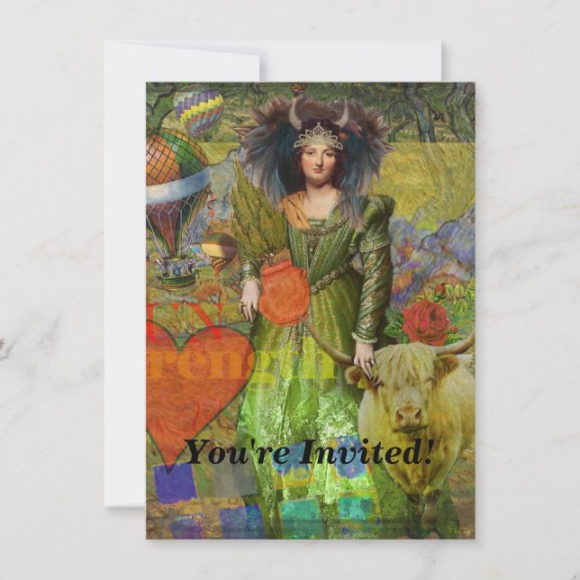 Vintage Taurus Classic Woman Portrait Gothic Art Invitation (Front)
