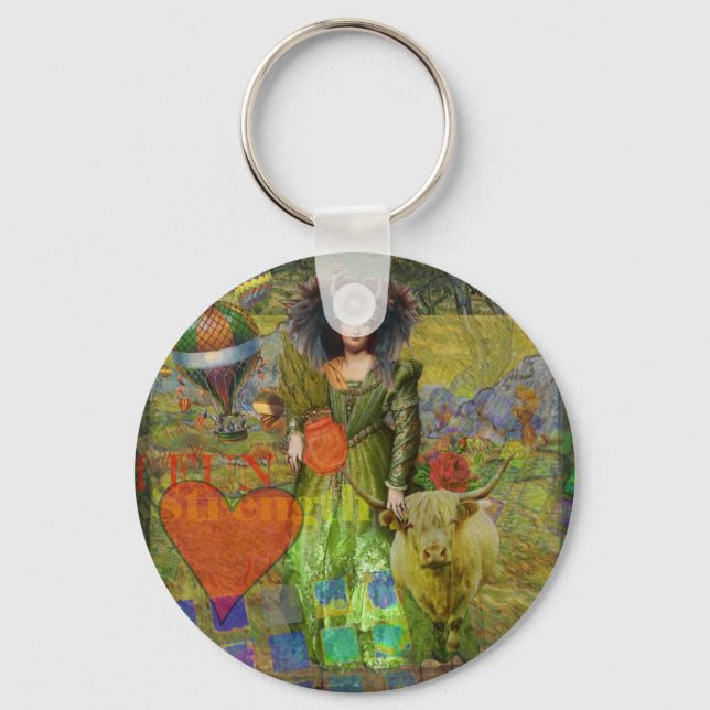 Vintage Taurus Classic Woman Portrait Gothic Art Keychain (Front)