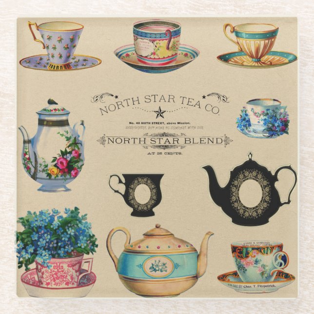 Vintage Tea Ad Glass Coaster (Front)