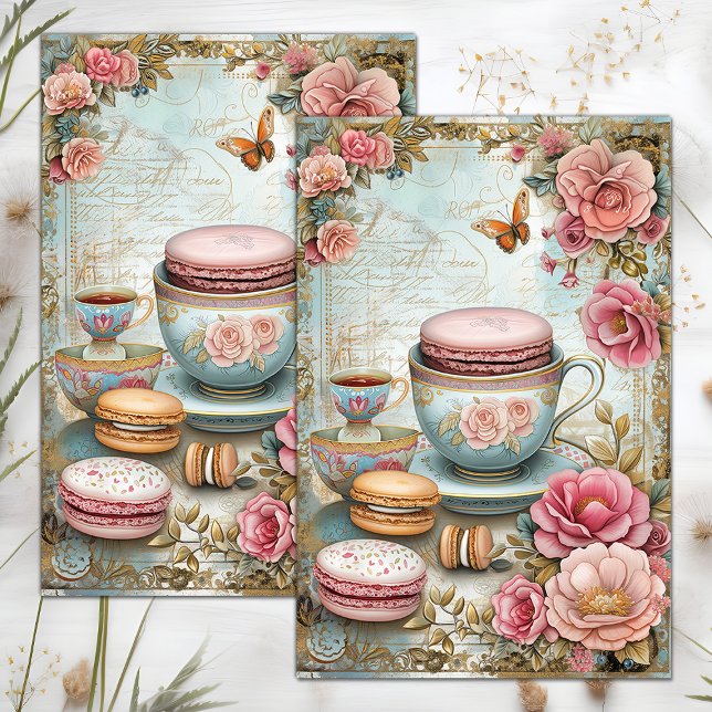 VINTAGE TEA CUP AND MACARONS DECOUPAGE TISSUE PAPER (VINTAGE TEA CUP AND MACARONS DECOUPAGE TISSUE PAPER)