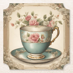 Vintage Tea Cup Floral Bridal Shower Tea Party  Paper Coaster