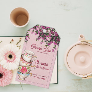 Vintage Tea Cup Floral Bridal Shower Thank You Gift Tags