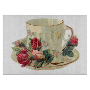 Vintage Tea Cup With Roses Cutting Board