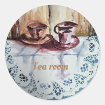 Vintage tea cups on white lace linen  kitchen towe