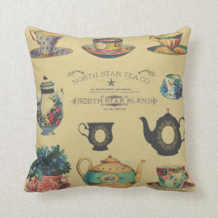 Vintage Tea Cups & Pitchers Throw Pillow